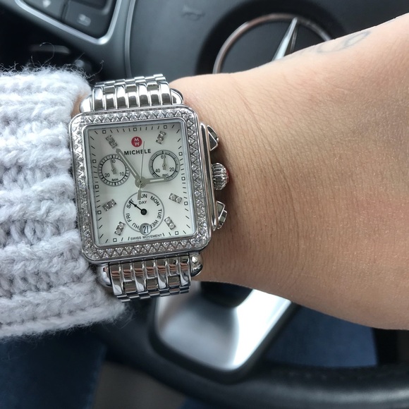 Michele Accessories - Michele Diamond Deco Watch w Mother-of-Pearl face